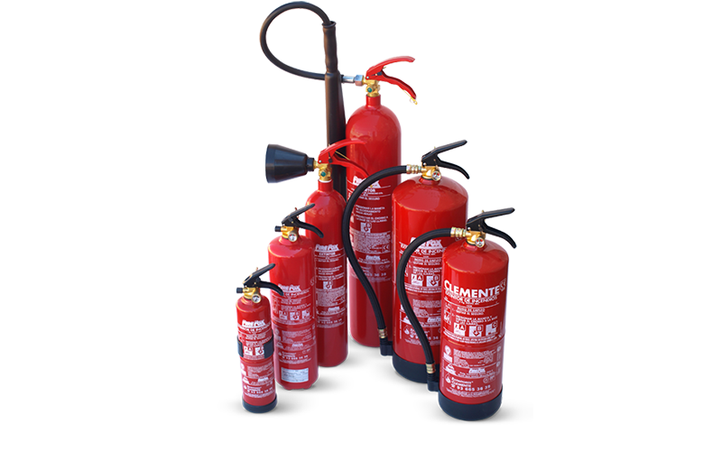 Grupo de extintores manuales de CO2 y tipo ABC